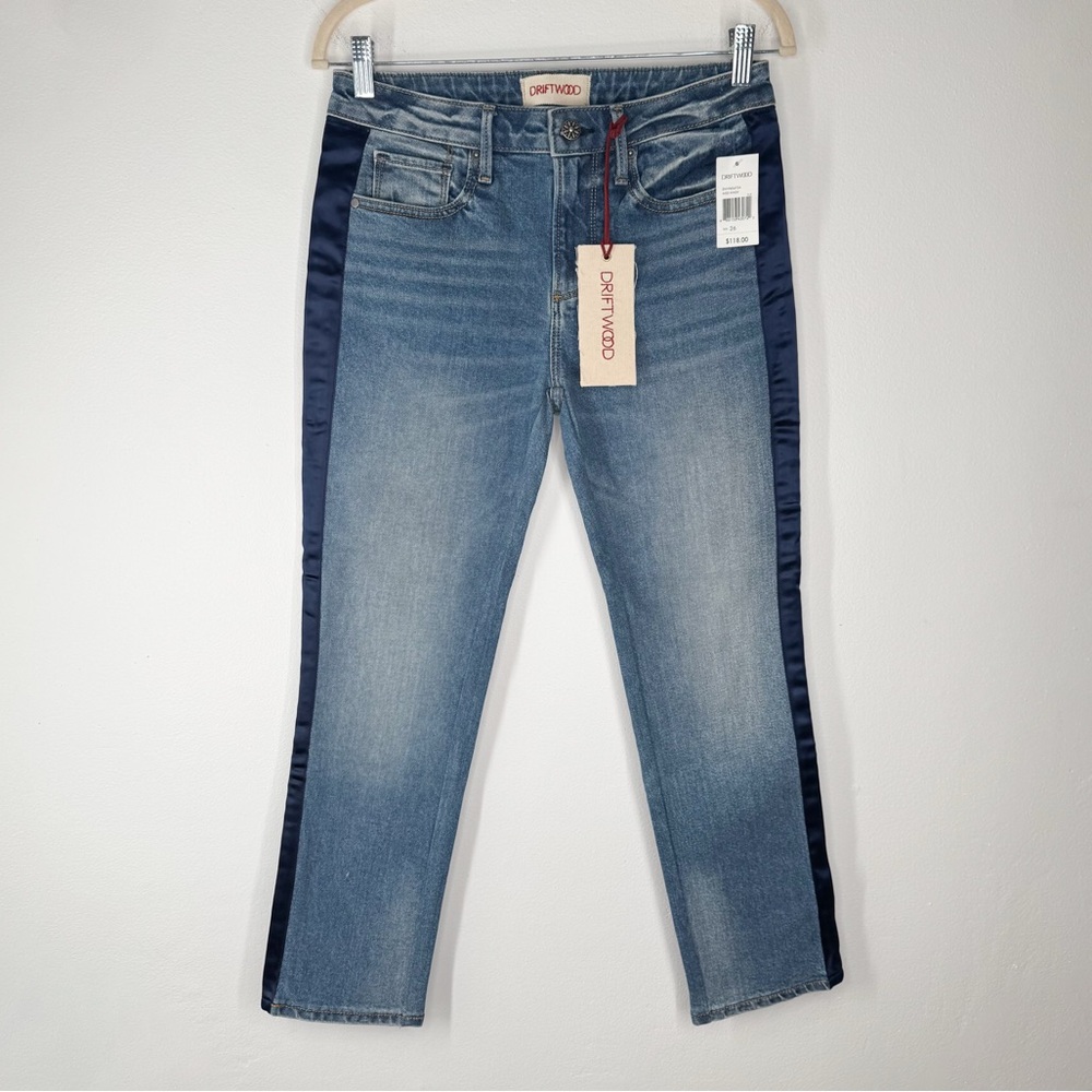 Driftwood Candace Medium Wash Side Blue Satin Stripes Women’s Size 26